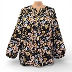 T TAHARI Plus Size Boho Peasant Split Neck Blouse, NEW! Size 1X